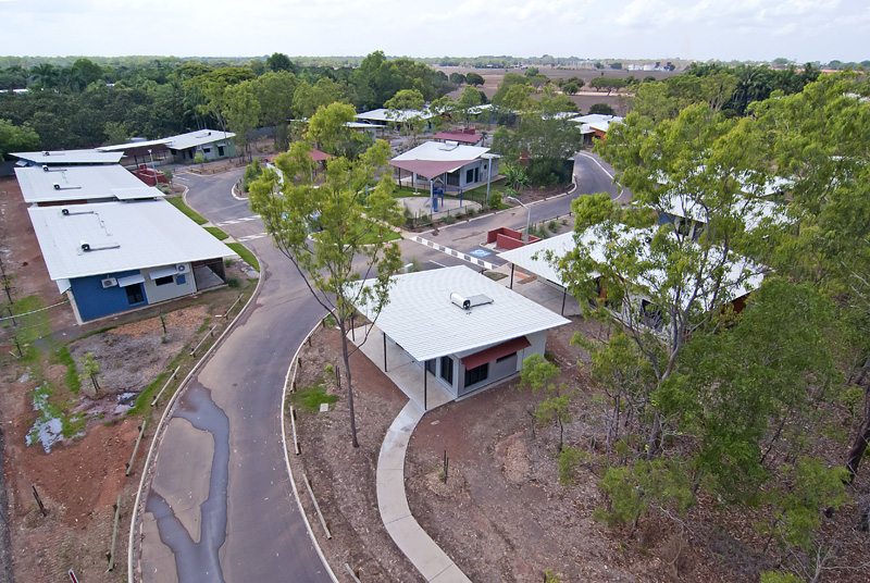 Transitional Housing Six Crerar Road Berrimah Aerial Design by Hodgkison Architects Northern Territory
