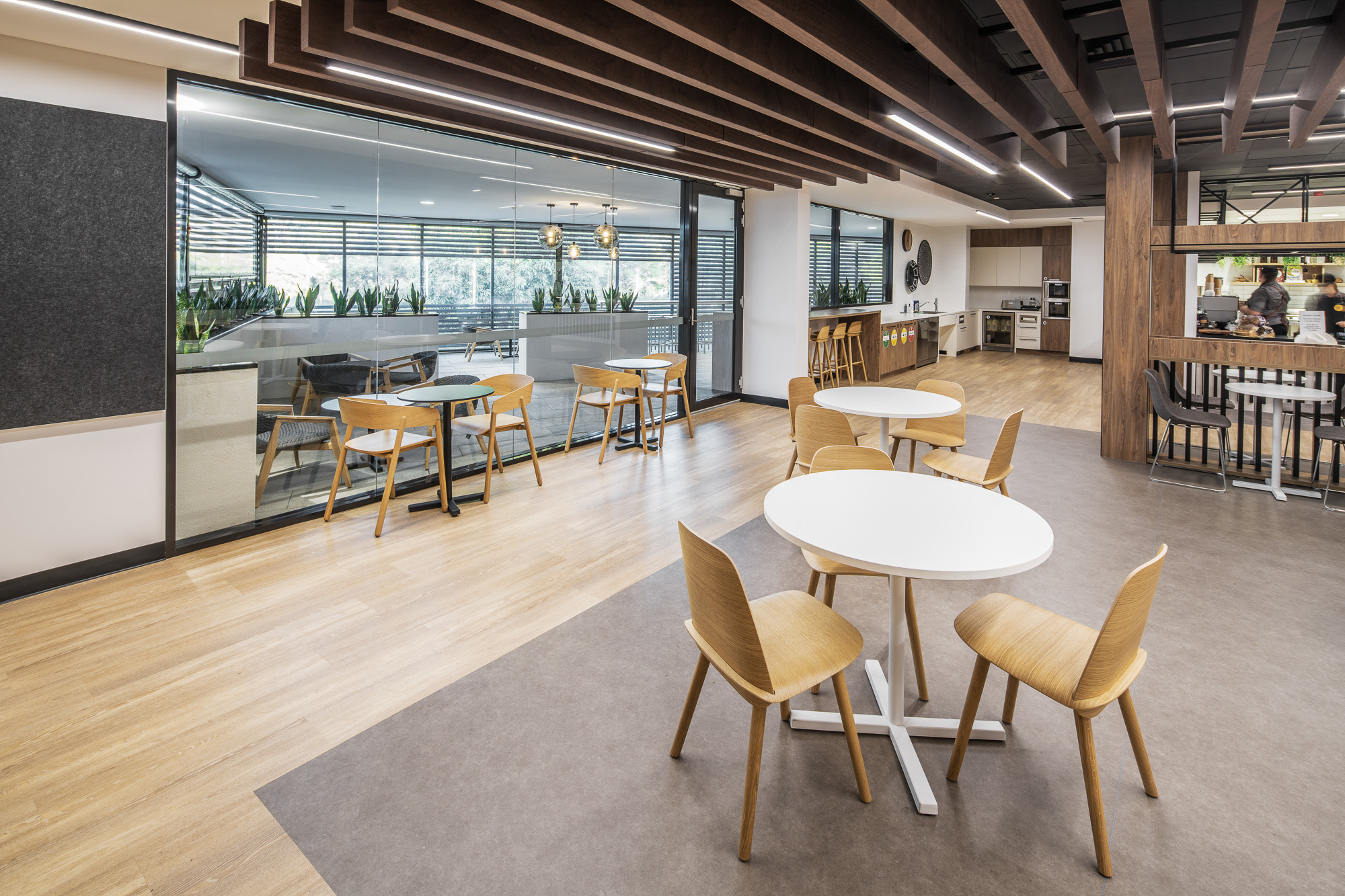 Corporate cafe seating area designed by Hodgkison Architects Adelaide
