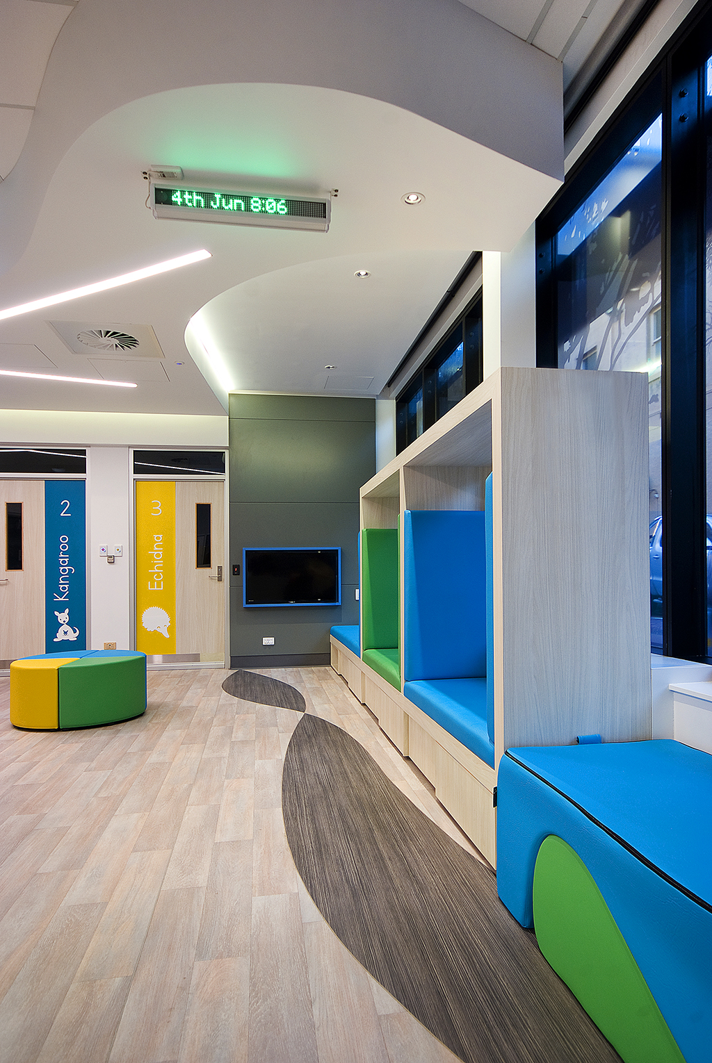 The Memorial Hospital Paediatric Day Stay Unit Reception Area Hodgkison Architects Photography by Ross Williams